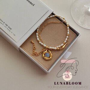 Sterling Silver 18K Gold-Plated Natural Freshwater Pearl and Moonstone Necklace